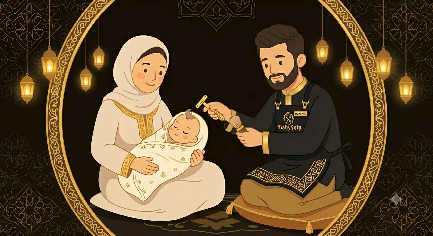 Father shaving baby's head during Aqiqah
