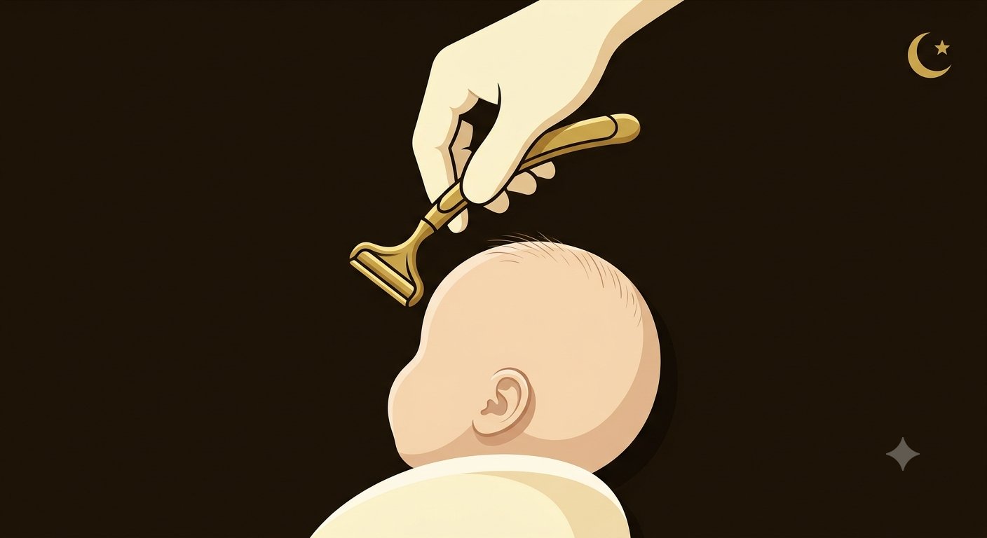 Aqiqah hair shaving with golden razor